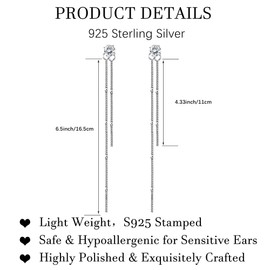 KRFY Long Dangle Drop Chain Earrings 925 Sterling Silver Hypoallergenic for Women Teen Girls Tassel Long Chain Earrings Pearl CZ Snake Threader Chain Earrings