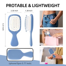 Jurrissa Mini Hair Bursh for Women, Men and Kids, Protable Travel Size Hair Brush for Pockets Purse Pocket, Small Paddle Brush for Detangling, Suit for All Hair Types (1 Pack-Blue)