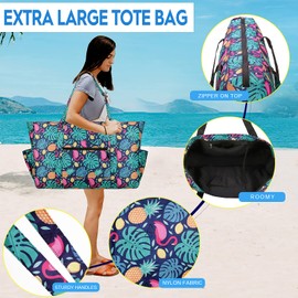Outrip Extra Large Beach Bag and Totes for Family, XL Waterproof Pool Bag for Women with Zipper and Pockets - Great for Beach Travel Vacation