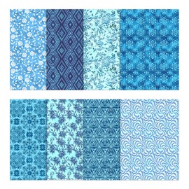Soimoi 8 Pc Fat Quarter Bundle, Asian Batik Print 18"x 22" DIY Patchwork-100% Cotton Pre-Cut Quilting Fabric Medium Blue