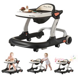 Baby Walker,Music & Lights Baby Walker with Wheels,9 Adjustable Heights Baby Activity Center,Baby Walkers with Foot Pads for Boys Girls Babies 6-18 Months,Anti-Fall Bouncer Combo