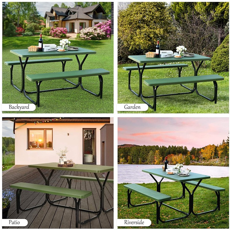 BANGTANE Picnic Table, Portable Picnic Table Bench Set w/Steel Frame,