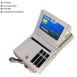 Real Leather Wallet Small Bifold RFID Blocking with Zipper Green (Pink)