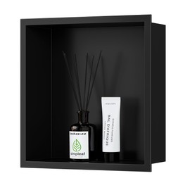 Neodrain Shower Niche, Insert Storage Shower Shelf (Outside Size 13.1”X13.1“)(Inner Size 12" X 12"), Stainless Steel Wall Niche No Tiled Recessed Niche Shower for Storage, Matte Black