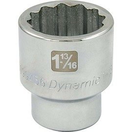 Dynamic Tools D099456 1" Drive 12 Point SAE Socket with 1-13/16" Standard Length, Chrome Finish