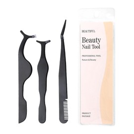 TORMEN Eyelash Tweezers Set 3 Pcs Stainless Steel Lash Applicator Tool Kit for Women False Curved Straight and Comb Tweezers for Eyebrow Trimming Makeup Beauty Care (Black)