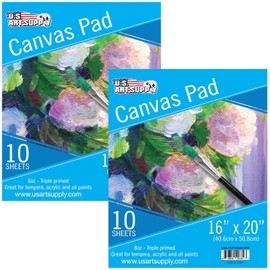 U.S. Art Supply 16" x 20" 10-Sheet 8-Ounce Triple Primed Acid-Free Canvas Paper Pad (Pack of 2 Pads), Canvas Paper for Acrylic Painting