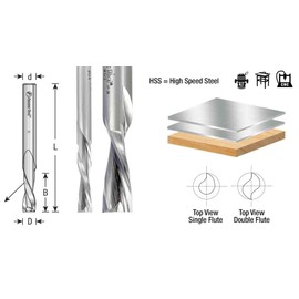 Amana Tool HSS1658 Double Flute Spiral Router Bits Metal Aluminum Cutting 5/16 D x 1 x 5/16 Inch Shank Down-Cut Router Bit High Speed Steel