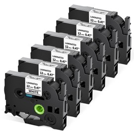 Upwinning Tze-231 12 mm H110 D200BW H107B H200 Labelling Device Tapes, Tze 12 mm Compatible with Brother P-touch Cube Bluetooth Monochrome H100LB H105 H100R D210 P300BT Labelling Device, Pack of 6