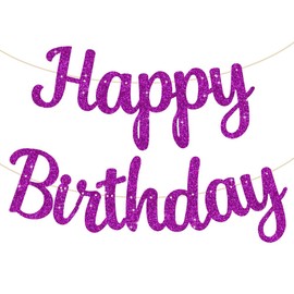 TONIFUL Pre-Strung Purple Happy Birthday Banner 10Feet No-DIY,Birthday Party Banner in Script,Happy Birthday Decorations Glitter Happy Birthday Sign,Happy Birthday Backdrop for Man or Women