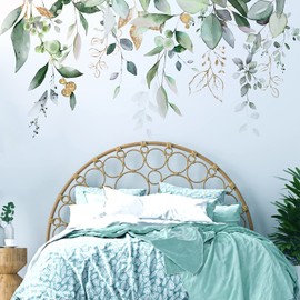 VePret Green Plants Leaves Wall Decals Peel and Stick, Large Hanging Herbal Vinyl Wall Stickers, Removable Vine Home Decor Art for Bedroom Living Room Classroom Office