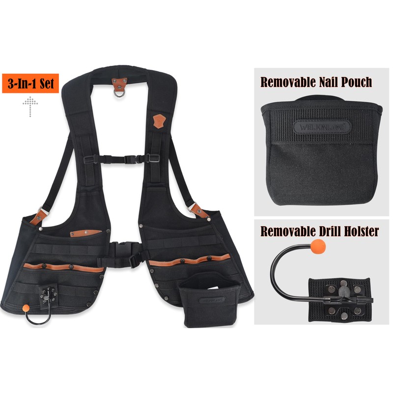 WELKINLAND Top-G Leather Tool Vest for Men - Electrician, Construction