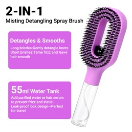 2-IN-1 Detangling Hair Brush with Mister Spray, Non-Electric Wet & Dry Detangler Brush for Curly, Wavy & Straight Hair, No-Tangle Anti-Frizz Hair Detangler Brush for Daily Styling