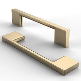 FURNIWARE Pack of 5 Furniture Handles Cupboard Handles Kitchen Handles Gold Drawer Handles 96 mm Hole Spacing Brass Gold Stainless Steel Brushed