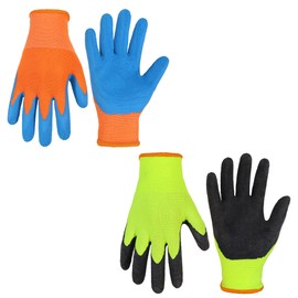HANDLANDY 2 Pairs Kids Gardening Gripper Gloves, Foam Rubber Coated Children Toddler Garden Yard Work Outdoor Playing Gloves for Girls Boys (Size L)