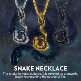 Richsteel Snake Pendant Men's Stainless Steel 316L, Gothic Necklace with Adjustable Chain 55 + 5 cm, Punk Hip Hop Jewellery for Boys, Stainless Steel Gold