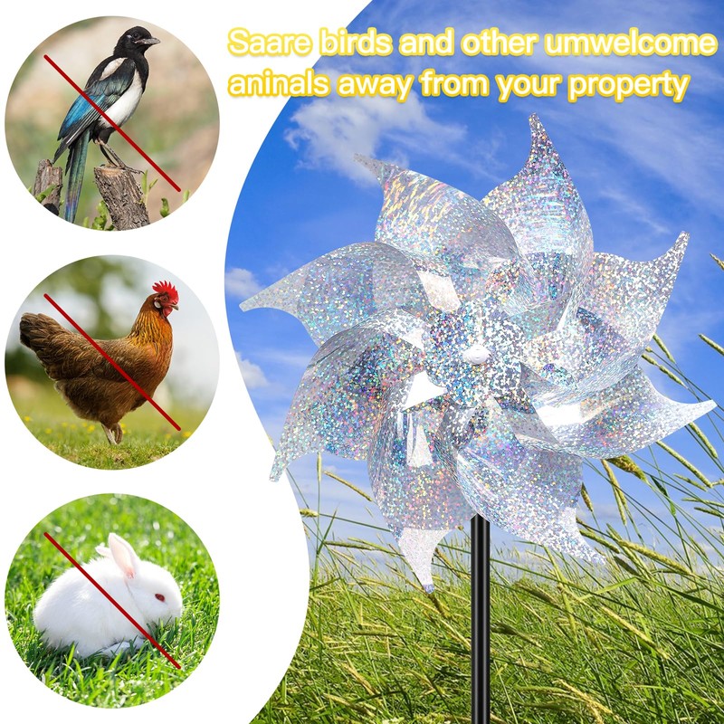 20pack Garden Pinwheels,Reflective Pinwheelsfor Yard and Garden,Whirligigs Wind Spinners(Silver),DlY Assembly