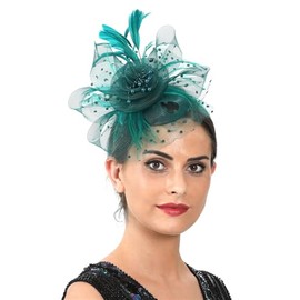 Elegant Headpiece Flapper Headband Roaring 20s Headpieces Tea Party for Women Great Gatsby 1920s Headbands with Feathers head piece C01-Peacock Green
