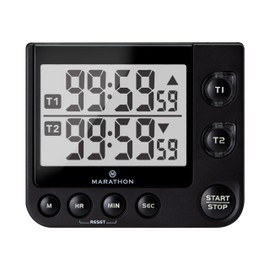 Marathon 100 Hour Dual Digital Timer, Black - Large, Easy-to-Read LCD Display - Loud Ring Alarm - 2 AAA Batteries Included