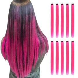 Beavorty 20 Piezas Extensiones De Cabello Rosa Clip De Color En Extensiones De Cabello De Caballo Trenzas Pelucas Postizos Para Niñas Peluca Rosa