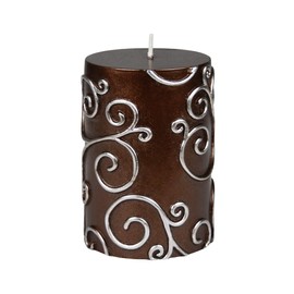 Zest Candle Pillar Candles, 3 by 4-Inch, Brown Scroll