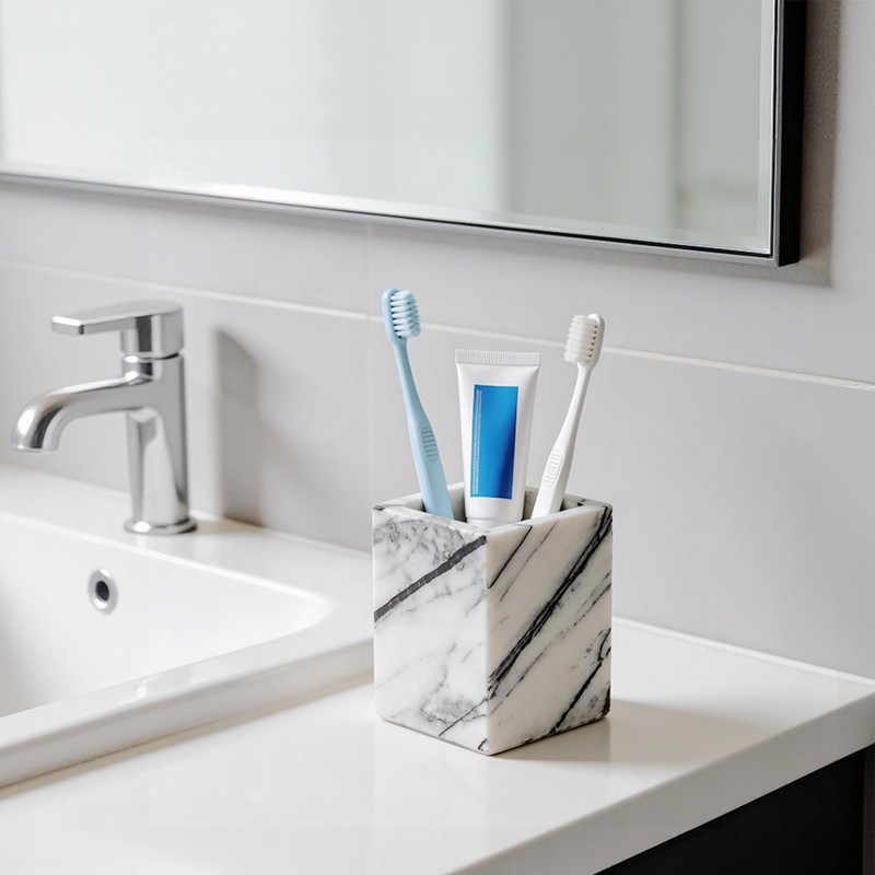 WORHE Natural Lilac Marble Toothbrush Holder 3.93Inch Solid Stone Makeup