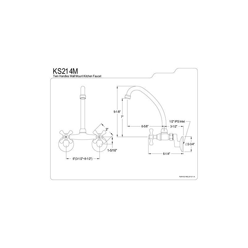 Kingston Brass KS214M High Arch Spout for Wall Mount Kitchen