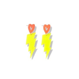 80s Retro Neon Lightning Drop Earrings Colorful Geometric Round Acrylic Dangle Earrings Thunder Flash Lightning Drop Earrings for Women Party-OrangeYellow