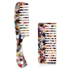cobee 2 Pcs Detangling Comb, Cellulose Acetate Wide Tooth Comb Professional Hair Cutting Comb for Women and Men Curly Long Thick Wet Dry Hair