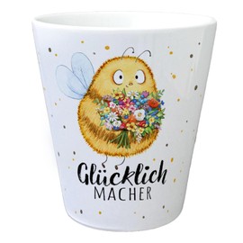 Pummel Bee Flower Pot with Saying "Glücklichmacher" Bumblebee Spring Flower Pot with Wheel Drawn Flowers Make Happy Bicycle Decoration