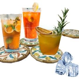 Seashell Drink Coasters - Set of 4 Round Colorful Shells Artistic Insulation Mat Handmade Woven Rattan Coasters for Various Cups Table Protector 10x10cm