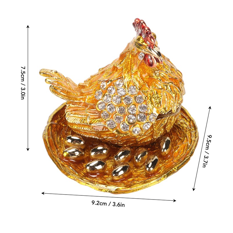 Golden Hen Figurine Trinket Boxes Handcraft Exquisite Small Jewelry Box
