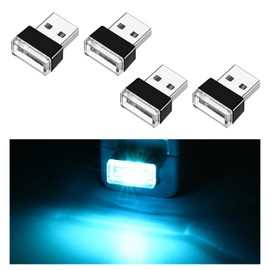 Ziciner Ziciner 4 PCS USB LED Car Interior Atmosphere Lamp, Portable Mini LED Night Light, Plug-in USB Interface Trunk Ambient Lighting Kit, Universal Car Interior Accessories (Ice Blue)