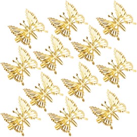 12 Pcs Butterfly Hair Clips, Moving Wings Butterfly Metal Hair Barrettes, Hair Styling Accessories,Cute Hairs Pins Clip for Women and Girls, Gold