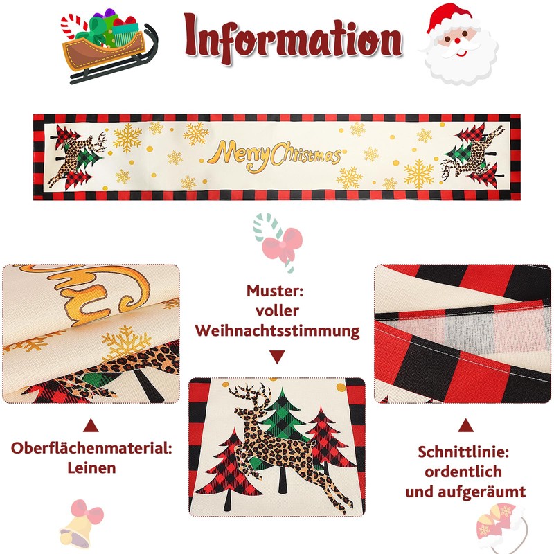Christmas Table Runner, 33 cm x 180 cm, Linen Indoor