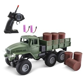 GoolRC RC Military Truck, 1:16 Scale 6WD Remote Control Car, Off-Road RC Crawler, RC Army Cars with LED Light and 2 Batteries, All Terrain RC Military Carrier Truck for Kids and Adults