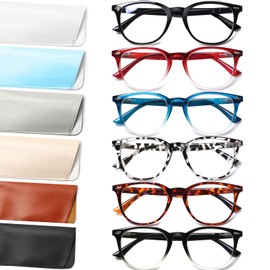 Henotin 6 Pack Reading Glasses for Women Men Blue Light Blocking Stylish Computer Readers with Leather Case (multicolor, 1.25, multiplier_x)