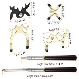 PATIKIL Retractable Billiards Cue Stick Bridge, Wooden Pool Cue Accessory with Removable Metal Low/High/Cross Bridge Head for Pool Table Competition, Gold/Black