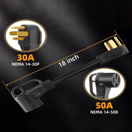 NEMA 14-30P to 14-50R EV Charger Adapter Cord, 30 Amp to 50 Amp 4 Prong Dryer Outlet to EV Plug 1.5FT Heavy Duty 10 Gauge Wire for Level 2 EV Charging ETL Listed