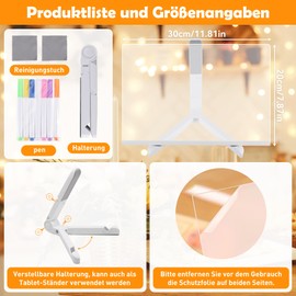 LED Note Board, Night Light, Note Board with 7 Colours, Erasable Pen & Stand, DIY Doodle Light, Colouring Board, Message Board, Luminous LED Writing Board, Drawing Board for Bedroom, Office, Decor (30