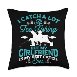 Ice Fishing Reel and Rod Combon Ice Fisher Seld Accessories for Men Ice Fishing Girlfriend Throw Pillow, 18x18, Multicolor