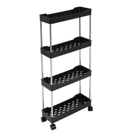 Slim Rolling Storage CART 4 Tier Bathroom Organizer for Narrow Places (Black)