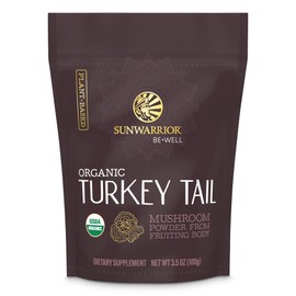 Sunwarrior Organic Turkey Tail Mushroom Powder | Turkey Mushroom Immune Support | Microbiome Gut Health Support | 50 Servings 100g Pouch | Be Well