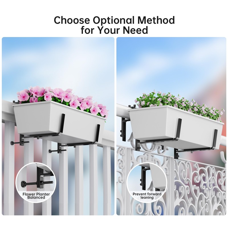Y&M Window Box Brackets, Heavy Duty Iron Adjustable Planter Flower