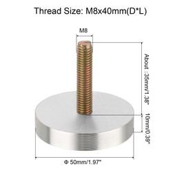 uxcell M8 Thread 50mm Diameter 10mm Thick Round Shape Aluminum Disc Set of 4 - with Screws and Anti-slip Ring, Glass Table Top Aluminum Circle Disc Adapter for Glass Table Tea Tables
