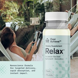 Relax Drink for Relaxation and Stress Relief, Contains Ashwagandha, Rhodiola Rosea and Reishi Mushroom with Advanced Nanoscience Technology, 24 Pack Calm Nervous System Berry Hibiscus, 2oz