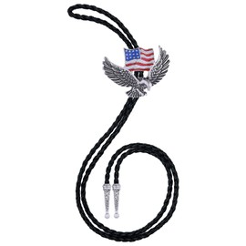 HLYMPONY Vintage Bolo Tie for Men Western Cowboy Cowgirl Rodeo American Flag Eagle Bolo Tie for Women (2# Color Silver)