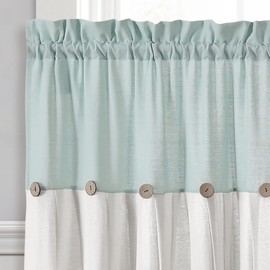 Lush Decor Linen Button Farmhouse Kitchen Tier Curtain Set, Pair, 29" W x 36" L, Blue & White