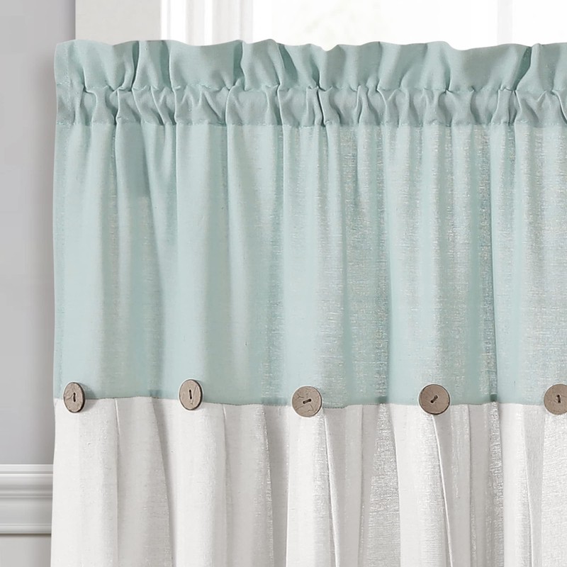 Lush Decor Linen Button Farmhouse Kitchen Tier Curtain Set, Pair,