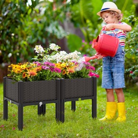 Giantex 4 Pcs Raised Garden Bed, Elevated Planter Box Kit W/ 16 Legs, 4 Planter Boxes, Self-Watering System, Drainage Holes, Indoor & Outdoor Vegetable Fruit Flower Herb Growing Box